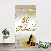Lofaris 50 And Fabulous Gold Happy Birthday Rectangle Backdrop